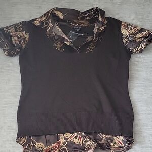 Style & Co. Black and Brown Paisley Blouse